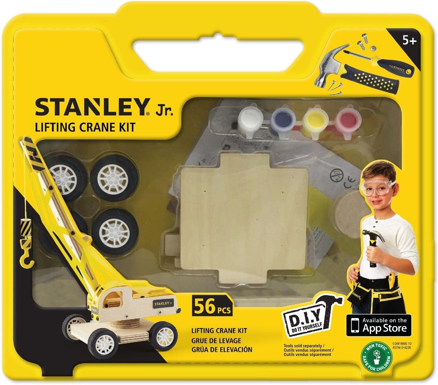 Red Tool Box Stanley Jr. Lifting Crane Kit - Toy Construction Kit for Kids - Durable, Child-Safe Materials - STEM Learning Toy