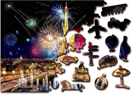 Wooden City 2in1 Houten Legpuzzel Paris By Night B/D: 37,5 x 25,4 cm