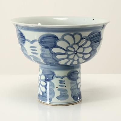 Artissance "Hand Painted Blue and White Pedestal Bowl-16"" W x13""H"