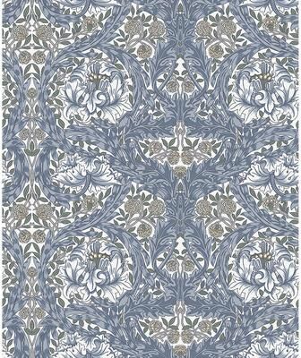 A-Street Prints African Marigold Blue Floral Wallpaper