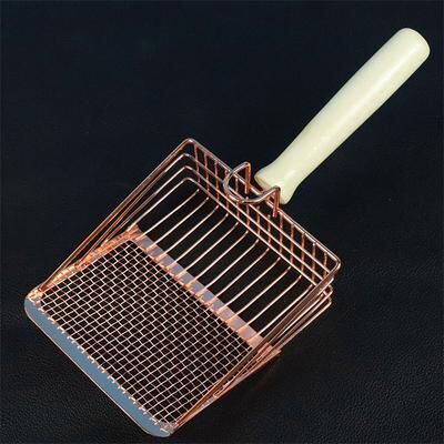 Uplifted Trends Stainless Steel Cat Litter Scoop With Wooden Handle Washable & Rust Resistant rose Gold