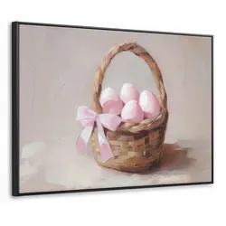 LEINWAND Bilder mit Rahmen - Korb - Eier - Rosa - 80x60