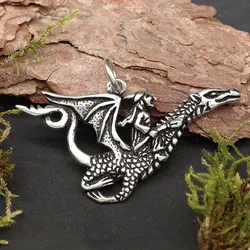 Drachensilber Hexe auf Drachen Schmuck 925 Sterlingsilber Anhänger - Silber