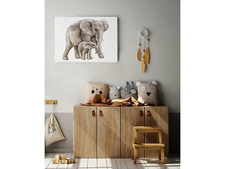 Impression sur toile Elephant with Child 40 x 50cm Multicolore