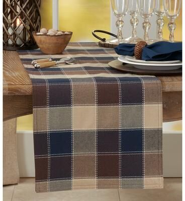 Saro Lifestyle Stitched Design Plaid Table Runner