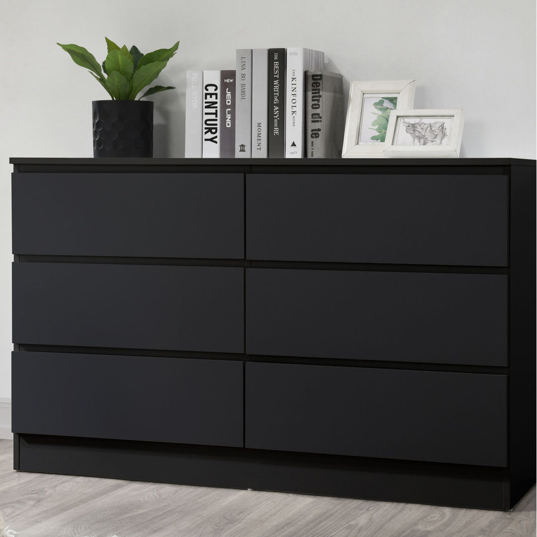 17 Stories Marqita 6 Drawer 121Cm W Chest of Drawers Black 75cm H X 121.5cm W X 40cm D