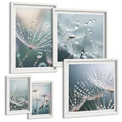 BILDER SET 5er Set - 50x50 cm & 20x30 cm & 40x60 cm Weißer Rahmen - Lineare abstrakte Motive