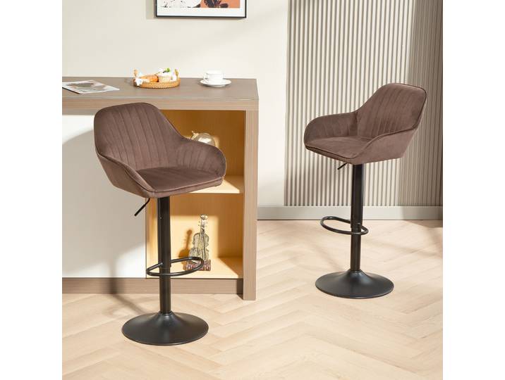 HOMCOM Tabourets de Bar Velours Giratoires Réglables Marron (x2)