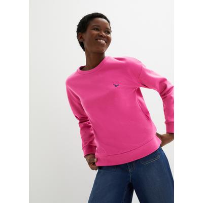 Sweatshirt BONPRIX "Sweatshirt mit Stickerei", Damen, Gr. 40/42 (M), rosa (magnolienpink), Sweatware, Obermaterial: 60% Baumwolle, 40% Polyester, bestickt, unifarben, lässig geschnitten hüftbedeckend, Rundhals, Bündchen, Sweatshirts Sweatshirt,...