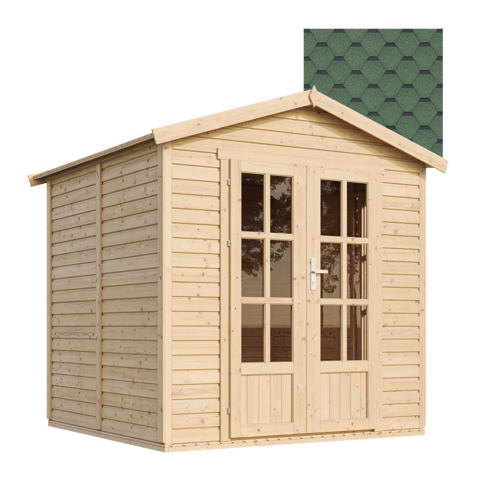 Gartenhaus Holz 4 m2 - H233 x 233 x 222 cm - Große multifunktionale Gartenhütte - Gerätehaus Holz Garten-Studio - Grün bituminöse Schindeln - TIMBELA M351FB+H351FBGREEN