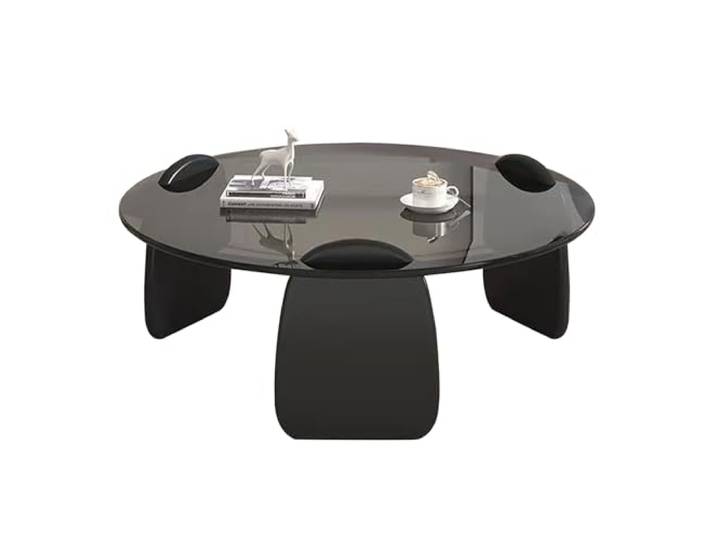 MARIYCH Runder Couchtisch mit Glasplatte und Beinen aus Massivholz, moderner Cocktail-Teetisch, Akzent-Mitteltisch für Wohnzimmer, Schlafzimmer, Büro, Balkon