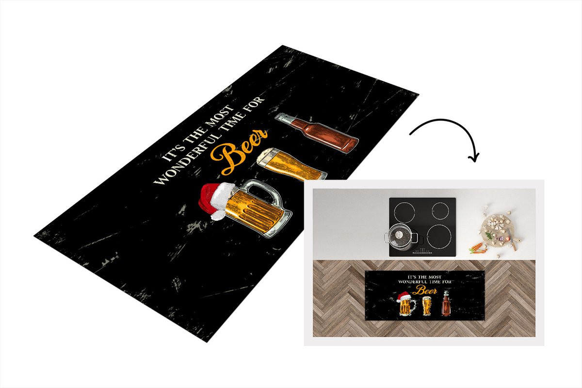 Keukenloper Vinyl met Kerst Bier Quote - 120 x 50 cm