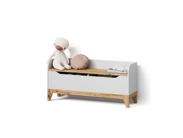 Livinity Spielzeugtruhe Mailo, Weiß/Artisan, 107.2 x 50 cm mit Sitzbank