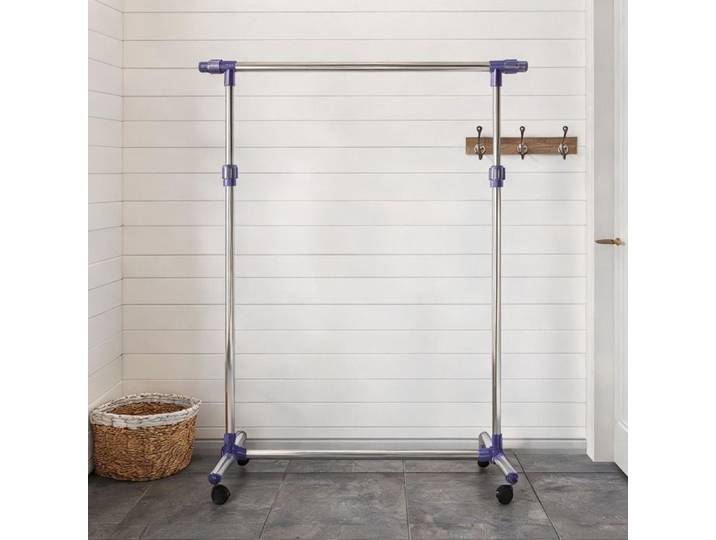 Portant vêtements ajustable en acier inoxydable soft silver avec roulettes et penderie extensible