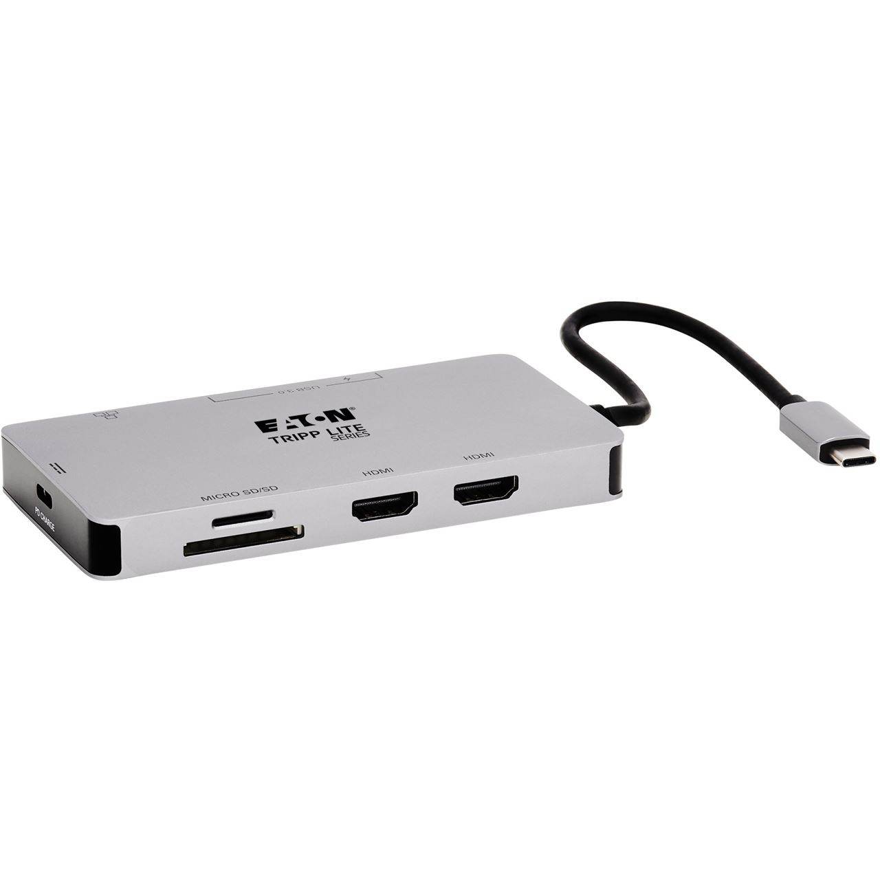 EATON TRIPPLITE USB-C Dock Dual Display - 4K 60Hz HDMI USB 3.2 Gen 1 USB-A Hub GbE Memory Card 100W PD Charging Gray