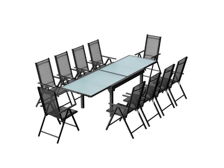 BRESCIA - salon de jardin 10 places extensible en aluminium gris