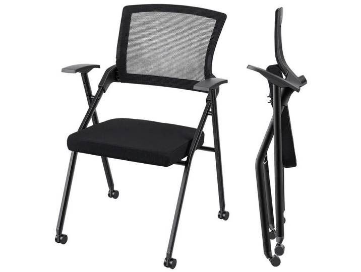 Chaise de Bureau Pliante - WILITTO - Dossier en Maille Respirante - Roulettes en PU - Pivotantes à 360° - 50x55x90cm - Noir