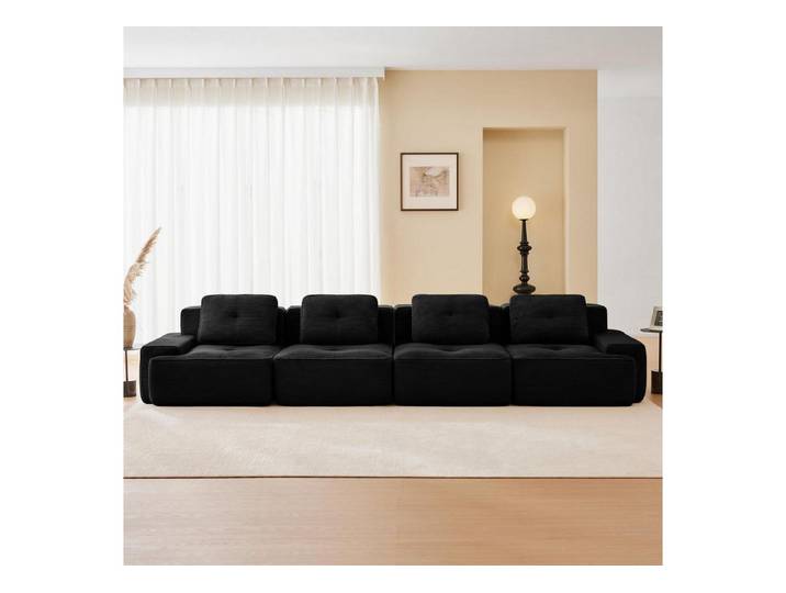 LuxusKollektion Ecksofa Ecksofa Modular 4Sitzer Cord Montagefrei Schwarz 4-Sitzer-Sofa