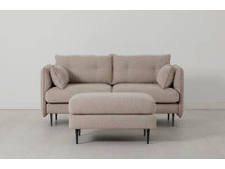 Model 19 Zweisitzer-Sofa mit Polsterhocker, Steingrau