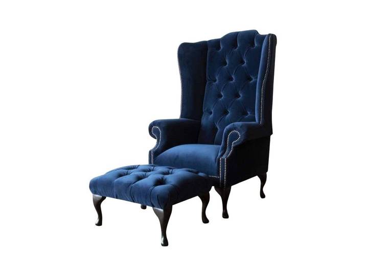 Xlmoebel Ohrensessel Chesterfield Relaxsessel mit Fußstütze in hochwertigem Stoff (Ohrensessel / Hocker), Hergestellt in Europa