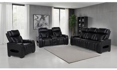 Coaster Zuma Faux Leather Dual Power LED Sofa Set Black