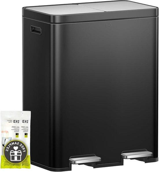 Mülltrenner - Abfallbehälter - Mülltrennung - Zweifach-System - 60 Liter Gesamtvolumen - Matt Schwarz
