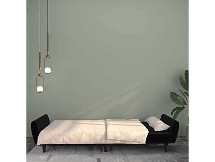 KTHLBRH Schlafsofa mit 2 Sitzen, Schwarz aus Samt Wandelbar, Holzrahmen, Schaumstoff, 110 kg pro Sitzplatz, für Wohnzimmer