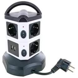 Schwaiger, Steckdosenleiste, Steckdosentower 7xSchuko+2x USB (7x, CEE 7/3, USB-A, USB-C, 1.80 m)