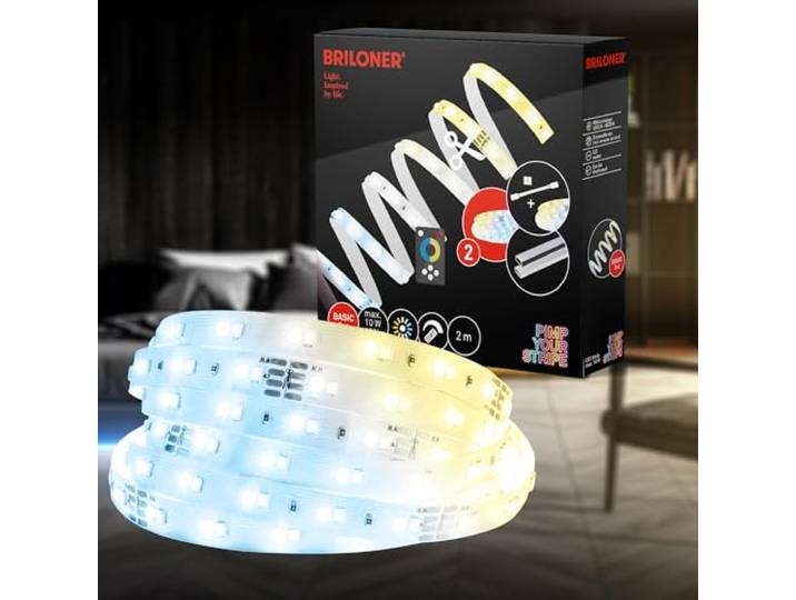 Briloner - Pimp your Stripe Starter Set 2 m Bande LED blanc chaud à blanc froid\, télécommande\, câble de 3 m\, raccourcissable\, auto-adhésif\, bande LED\, gaming\, led lights\, led tv