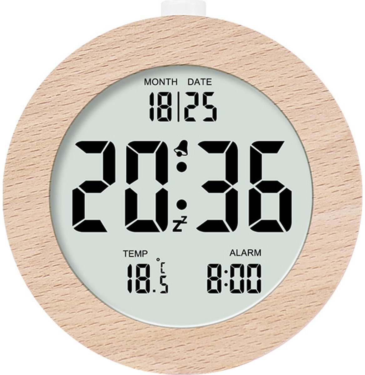 Digitale houten wekker met LCD-scherm, datum, temperatuur en snooze-functie