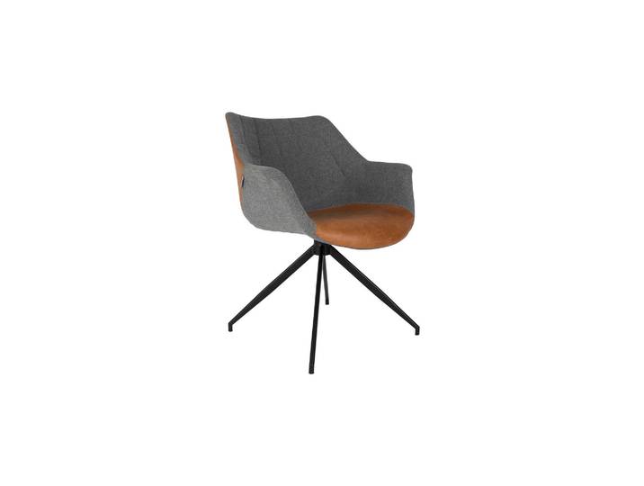 Fauteuil en cuir marron et tissu gris, fixe, vintage - Zuiver, Do