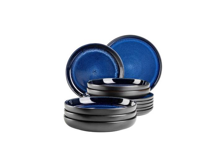 Mäser Tafelservice Niara, Blau, Schwarz, Keramik, 12-teilig, Essen & Trinken, Geschirr, Geschirr-Sets, Tafelservice