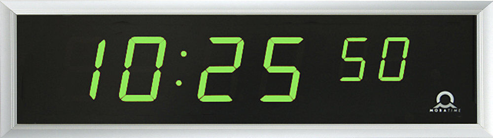 kaiserkraft LED-Digitaluhr, HxBxT 118 x 423 x 39 mm, silber, grüne LED