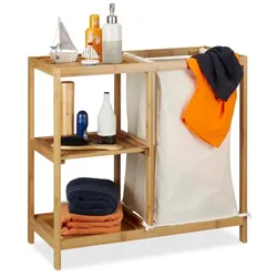 Relaxdays Badregal mit Wäschekorb Bambus Beige,Hellbraun