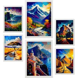 POSTER Set Mit 6 Im Ölgemälde Stil A3 & A4 Weißer Rahmen