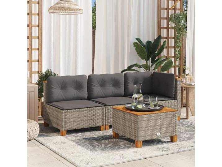 Canapé de jardin sans accoudoirs coussins gris résine tressée canapé d'extérieur sièges de jardin siège de jardin 365906