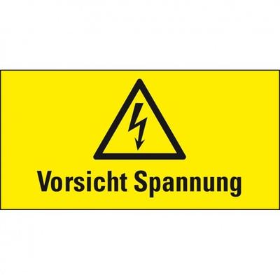 Aufkleber I Warn-Kombischild Vorsicht Spannung, RoHS konform, praxisbewährt, Folie, selbstklebend, 37x74mm