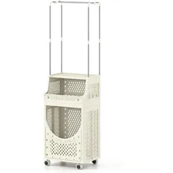Helloshop26 - Zusammenklappbarer 3-stöckiger Wäschewagen mit 8 Haken und praktischem Stauraum für Wäsche und Waschmittel beige PP 20_0017061