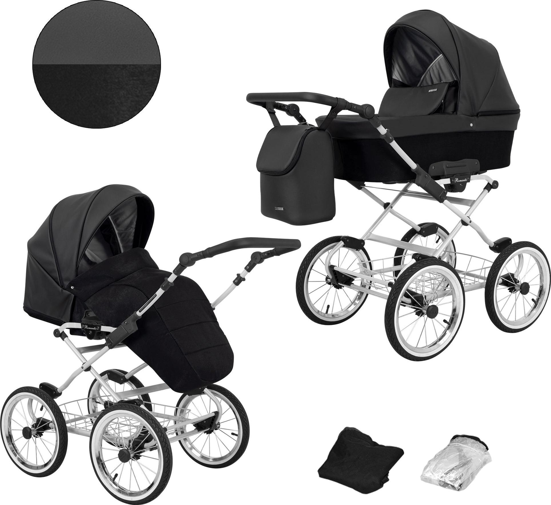 Kinderwagen Kunert Romantic 2in1 - Silberner Rahmen - Farbe: Schwarz Eco