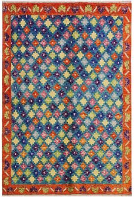 Treasured Knots Tribal Balochi Friedman Teal/Orange Hand Knotted Wool Rug - 4'10'' x 6'11''