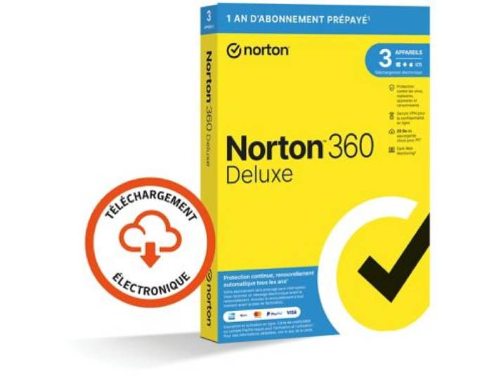 Norton - Logiciel Antivirus Et Optimisation 360 Deluxe 25go Se 3 Postes
