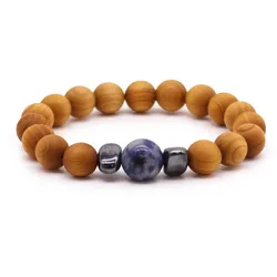 Cedarwood Throat Chakra Bangle with Sodalite