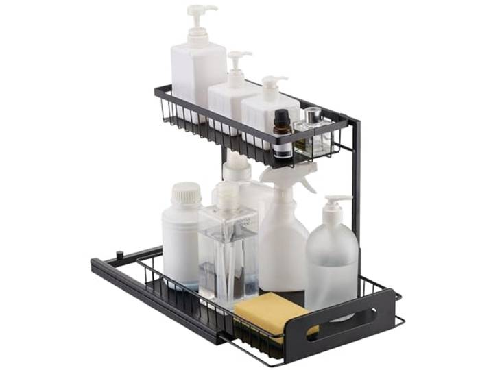 VEVOR 2-laags Uitschuifbare Kastorganizer\, 27x36x28cm Opbergrek\, Zwart