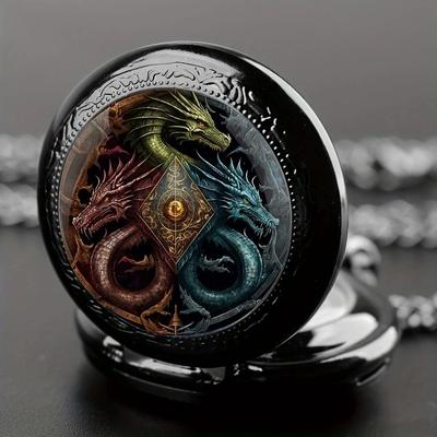 Uplift Picks Retro Dragon Pocket Watch Quartz Vintage Antique Style Pendant Watch gold