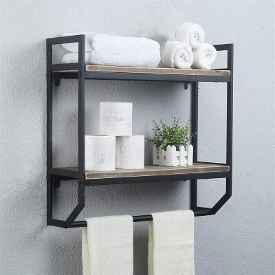 No "2 Tier Metal Industrial 23.6"" Bathroom Shelves Wall Mounted - 22.8""D x 23.6""W x 7.87""H"