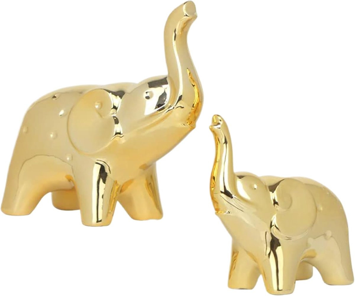 Luxe gouden keramiek olifant beeldje voor decoratie van je tafelblad