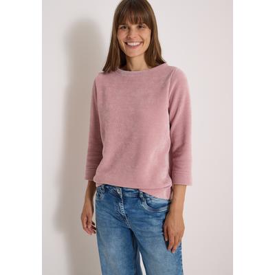 3/4-Arm-Shirt CECIL, Damen, Gr. XXL (46), rosa (velvet rose), Stoff, 100% Polyester, unifarben, normal normal, U-Boot-Ausschnitt, abgesteppt, Shirts 3/4-Arm-Shirt, in Cord-Optik