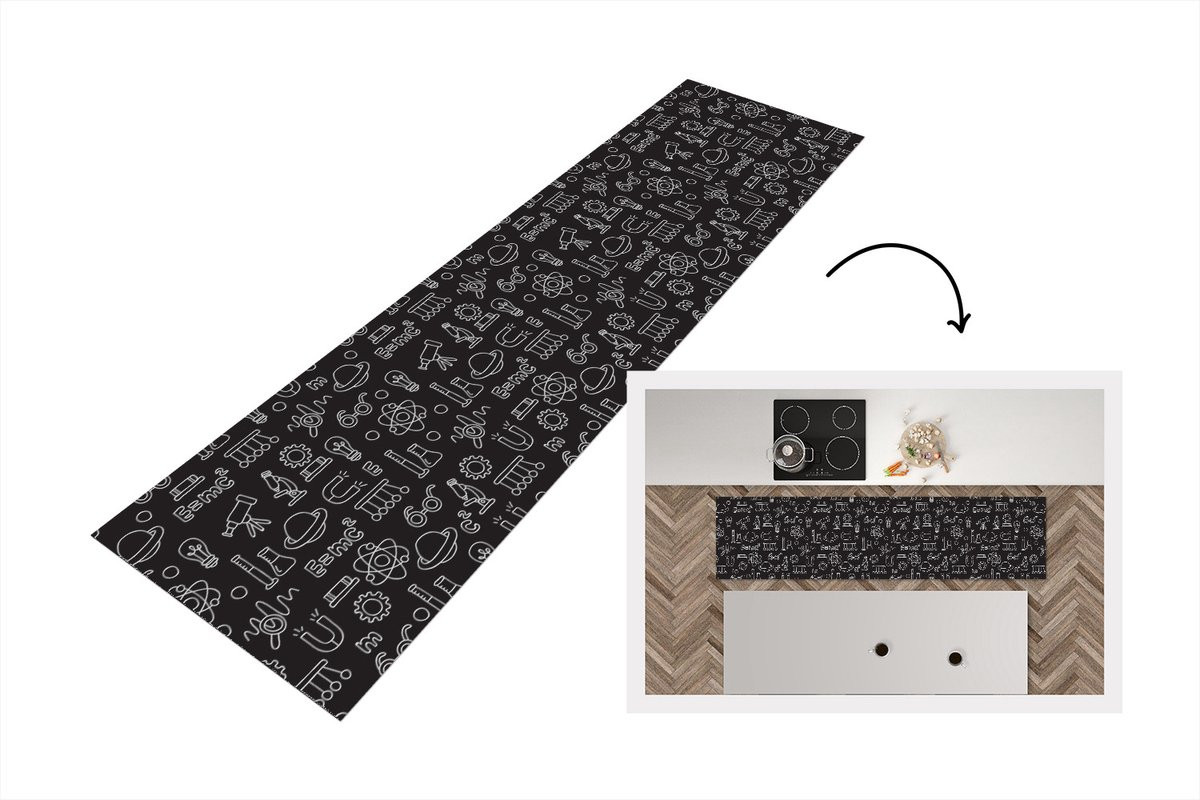 KitchenYeah Keukenloper Vinyl met Scheikunde Symbool Patronen B/D: 200 x 50 cm