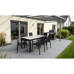 Gartengarnitur Alu Tunis 9-teilig - ausziehbarer Tisch & Stapelsessel, Anthrazit - Aluminium Terrassenmöbel - Outdoor Sitzgruppe für den Garten