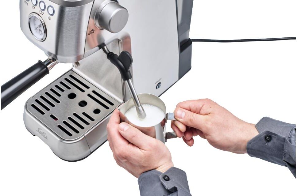 Siebträgermaschine SOLIS OF SWITZERLAND "Barista Perfetta Plus", silber (silberfarben), B:18,7cm H:37,2cm T:32,1cm, Kaffeemaschinen, Siebträgermaschine silberfarben Einheitsgröße